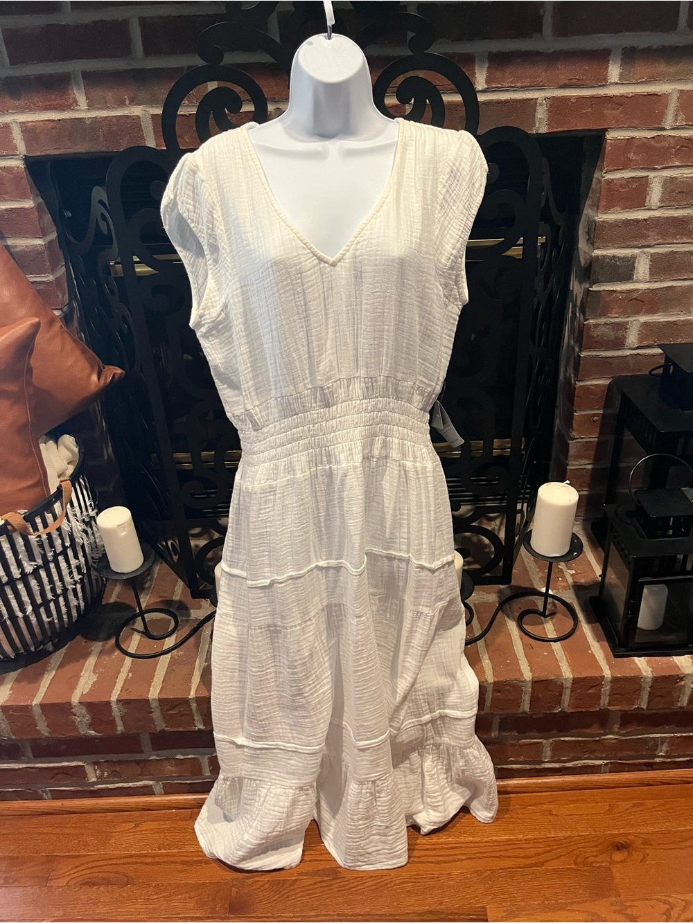 Women's White V-Neck Sleeveless Tiered Maxi Dress Nordstrom Rack Brand NWT Large
